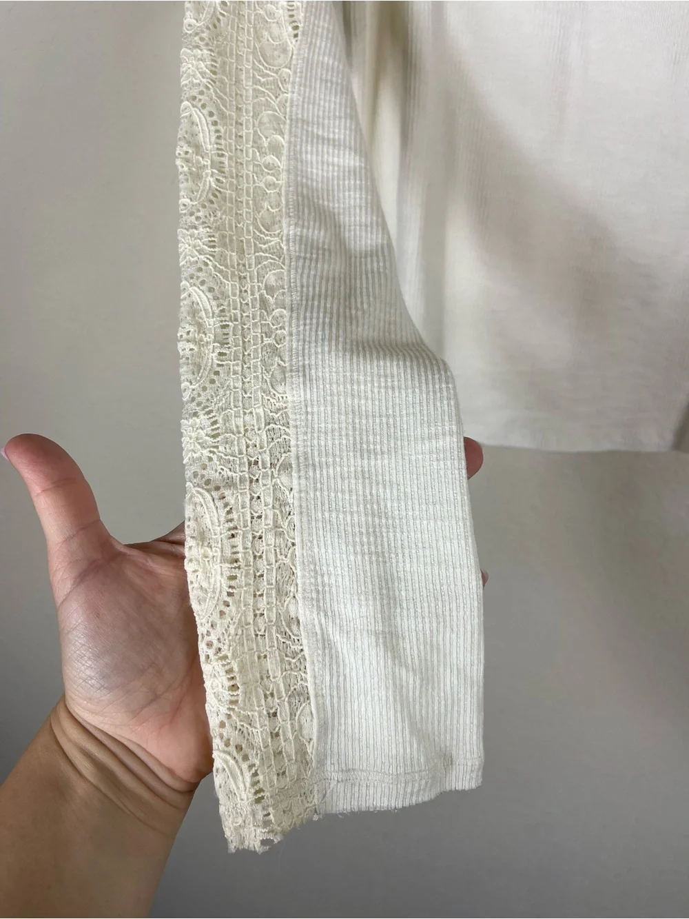 Free People Freddie Long Sleeve Lace Top White Size Large